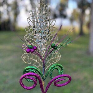 Glitter Jewel Fluer De Lis Spray Christmas, Mardi Gras Tree Trimming Home Decor